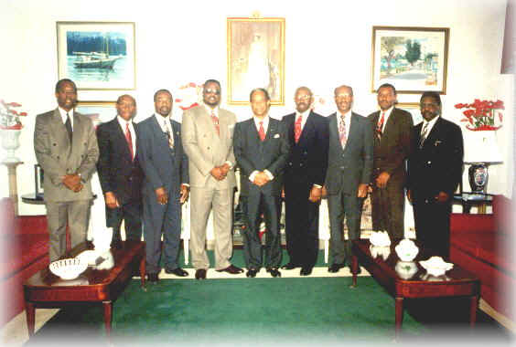 Adventist ministers and Pastor Albury with Sir Orville Turnquest, Governor General of the Bahamas